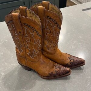 Tony Lama Tan Brown Western Heeled Cowboy Boots